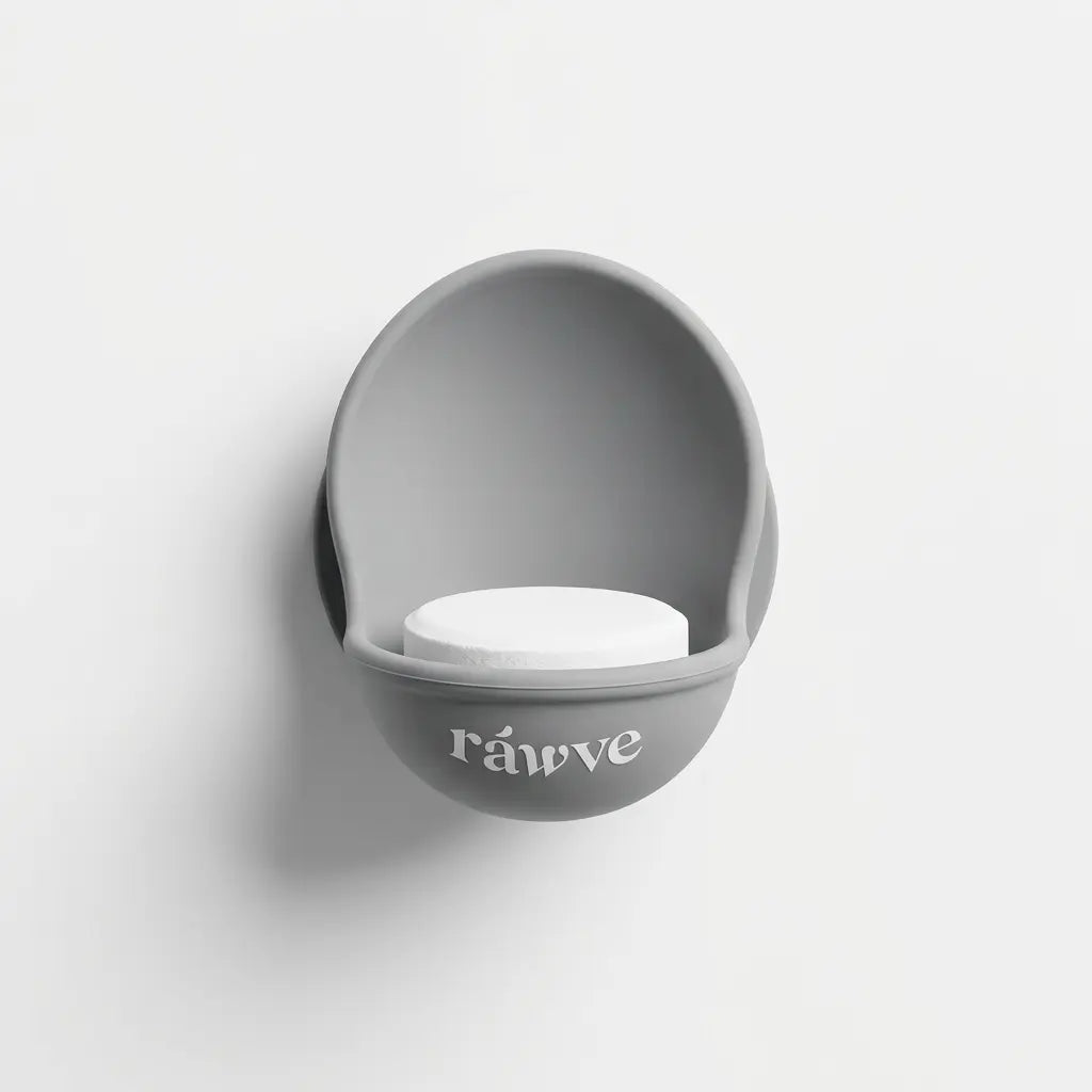 Suporte de silicone Ráwve fixado na parede do box com pastilha de banho branca